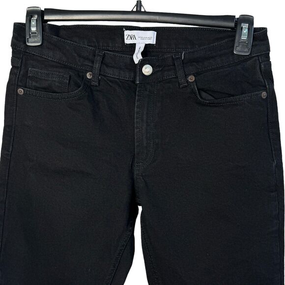 Zara SZ 6 The Disco Pant Jeans Mid-Rise Frayed Hems Zip-Fly Bootcut Black Womens - Picture 2 of 8
